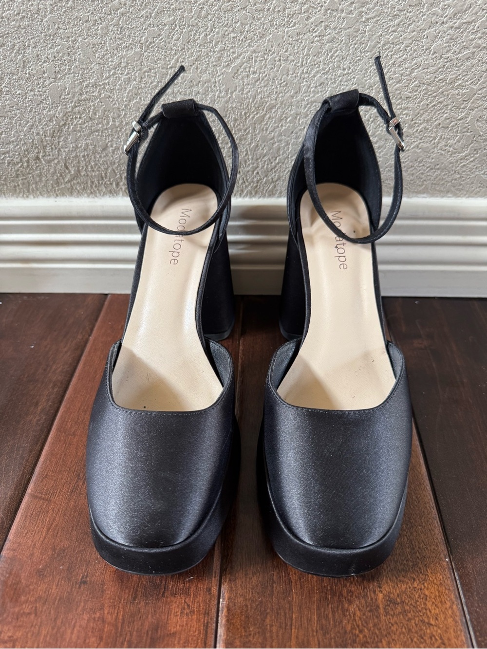 Black Ankle-Strap Block Heel Pumps